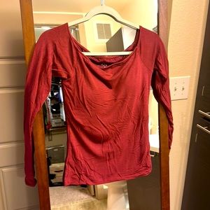 Off the shoulder red sweater shirt built in bra